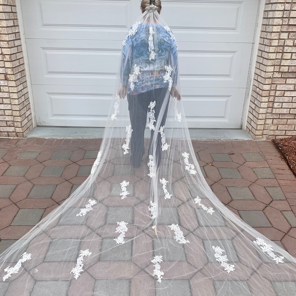 Wedding Veil Comb Bridal Cathedral Veil Rhinestones Hair comb Brides, 114”